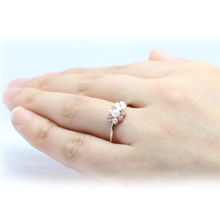 K10 ゴールド 10金 シェル フラワー リング パール ダイヤ オレンジ