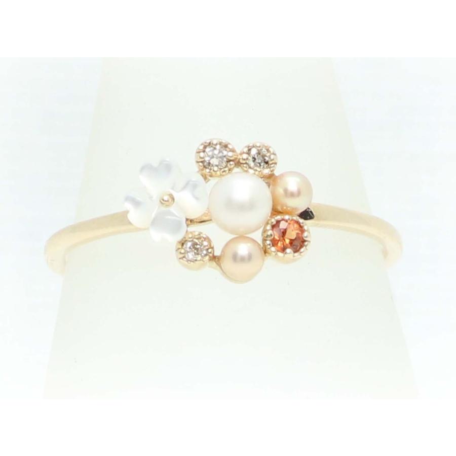 K10 ゴールド 10金 シェル フラワー リング パール ダイヤ オレンジ