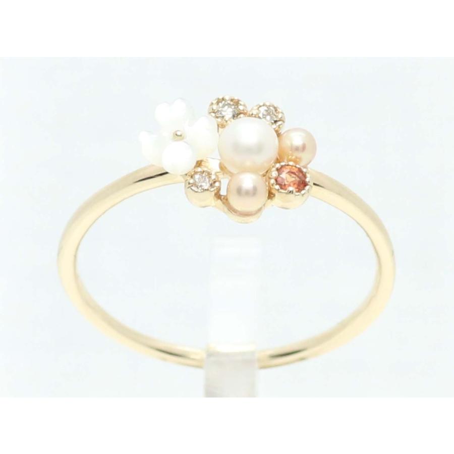 K10 ゴールド 10金 シェル フラワー リング パール ダイヤ オレンジ