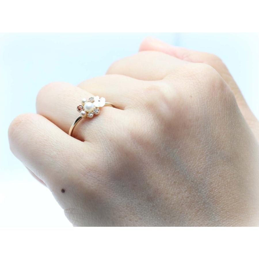 K10 ゴールド 10金 シェル フラワー リング パール ダイヤ オレンジ