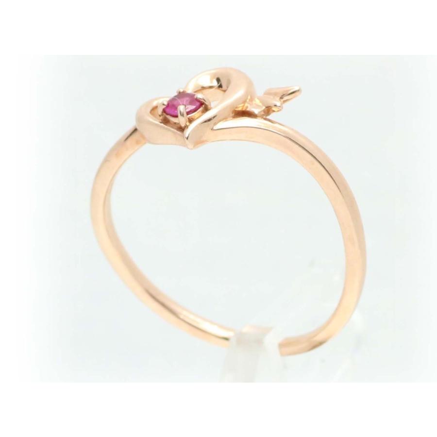 K10 ゴールド 10金 ルビー ハート 小悪魔 リング コウモリ 翼 指輪 K18