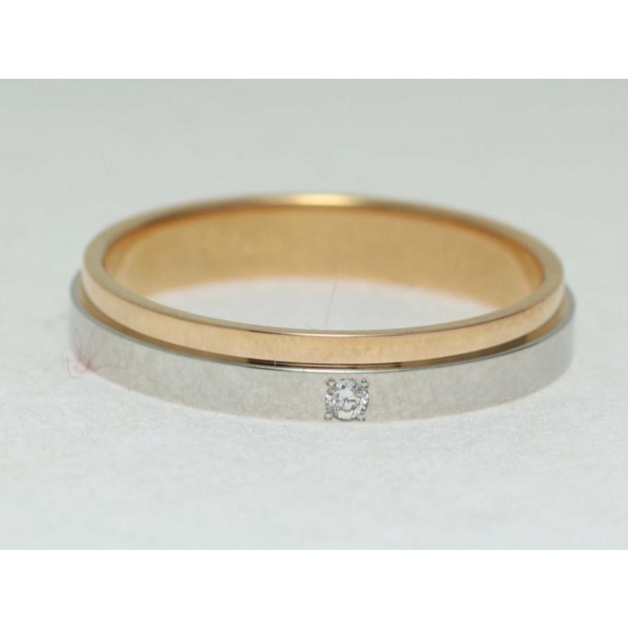 結婚指輪 マリッジリング プラチナ ピンクゴールド ダイヤ コンビリング PT900 K18 18金 ゴールド ペアリング 用 18k PG 鍛造 平打ち ダイヤモンド 結婚 指輪 ブの画像