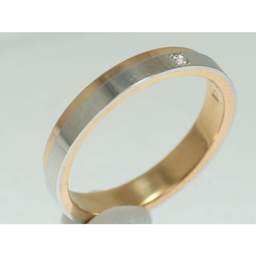 結婚指輪 マリッジリング プラチナ ピンクゴールド ダイヤ コンビリング PT900 K18 18金 ゴールド ペアリング 用 18k PG 鍛造 平打ち ダイヤモンド 結婚 指輪 ブの画像