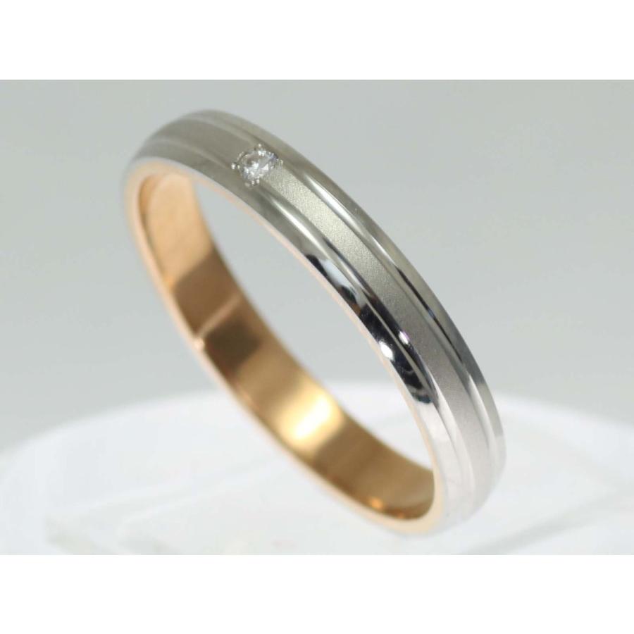 結婚指輪 マリッジリング プラチナ ピンクゴールド ダイヤ コンビリング PT900 K18 18金 ゴールド ペアリング 用 18k PG 鍛造 甲丸 ダイヤモンド 結婚 指輪 ブラの画像