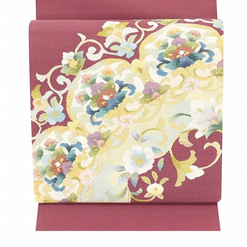 即決価格」特選西陣名門単彩引き箔織正絹祝い几帳四季花文色織振袖用