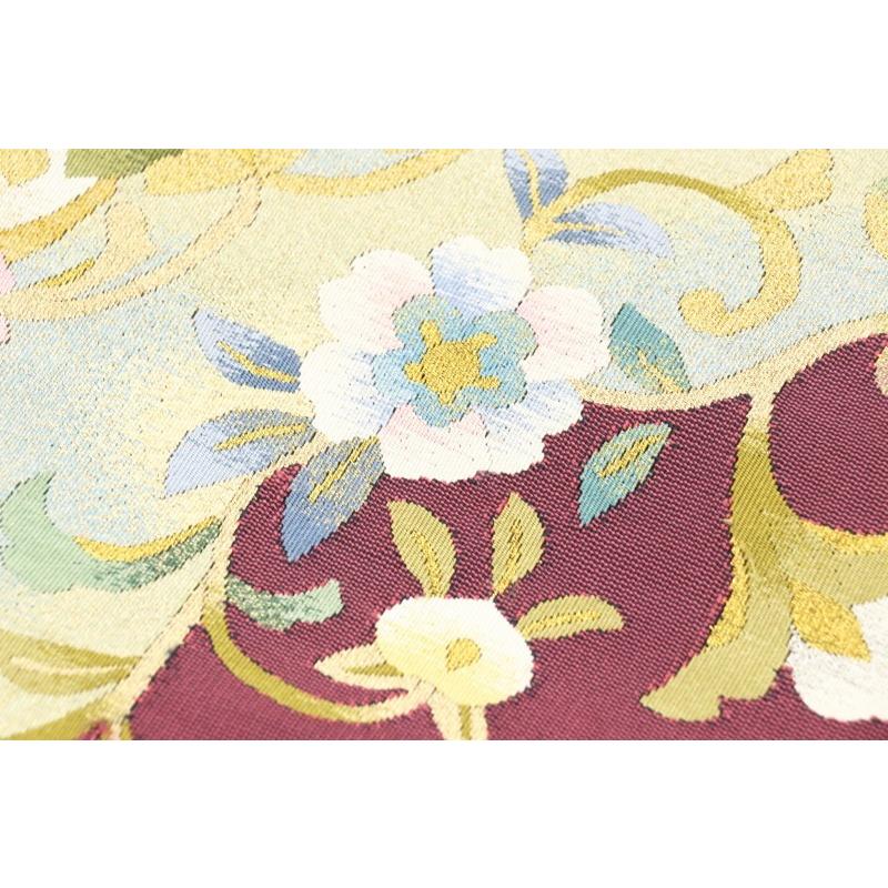 「即決価格」特選西陣名門単彩引き箔織正絹祝い几帳四季花文色織振袖用袋帯仕立上り 即決価格」特選西陣名門単彩引き箔織正絹祝い几帳四季花文