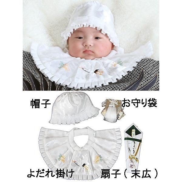 お宮参り レンタル着物 産着 男の子初着 B205 黒地 鷹 熨斗の画像
