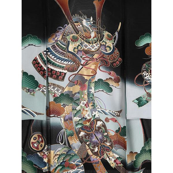 お宮参り レンタル着物 夏用 産着 男の子初着 B301 正絹黒地 龍兜 熨斗【絽】の画像