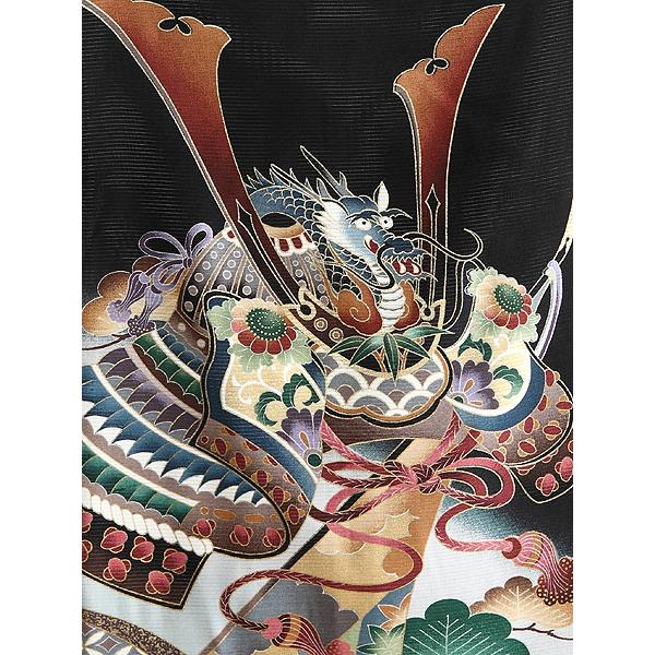 お宮参り レンタル着物 夏用 産着 男の子初着 B301 正絹黒地 龍兜 熨斗【絽】の画像