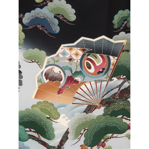 お宮参り レンタル着物 夏用 産着 男の子初着 B306 正絹黒地 鷹 小槌【絽】の画像