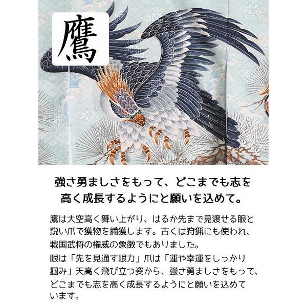 お宮参り レンタル着物 産着 男の子初着 B50 薄水色地 菱地紋 鷹の画像