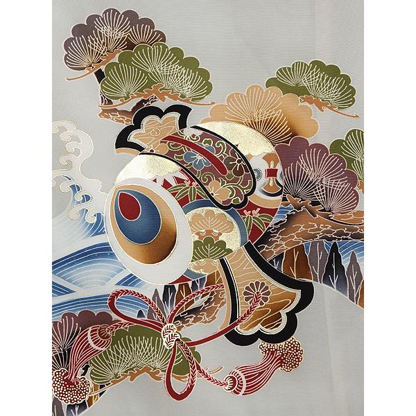 お宮参り レンタル着物 産着 男の子初着 B76 正絹黒地 宝船 小槌の画像