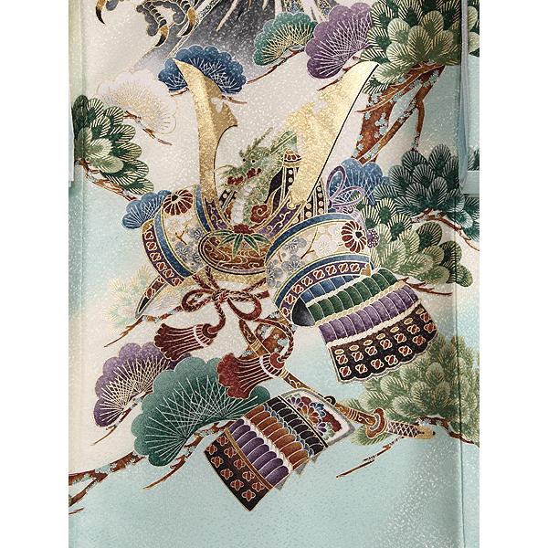 お宮参り レンタル着物 産着 男の子初着 B93 白緑地 富士に鷹兜の画像