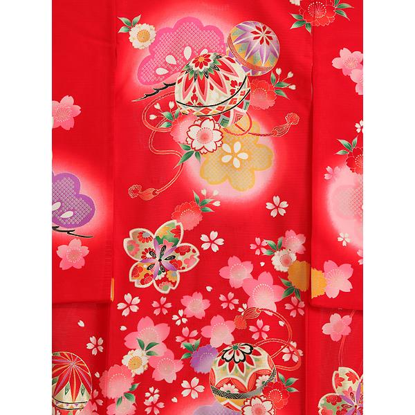 お宮参り レンタル着物 夏用 産着 女の子初着 G353 正絹赤地 鞠 桜【絽】の画像