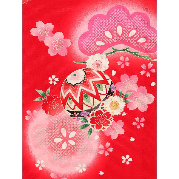 お宮参り レンタル着物 夏用 産着 女の子初着 G353 正絹赤地 鞠 桜【絽】の画像