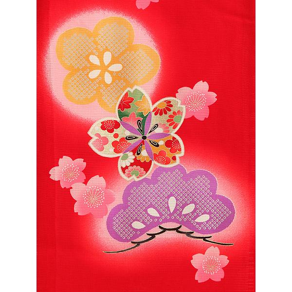 お宮参り レンタル着物 夏用 産着 女の子初着 G353 正絹赤地 鞠 桜【絽】の画像