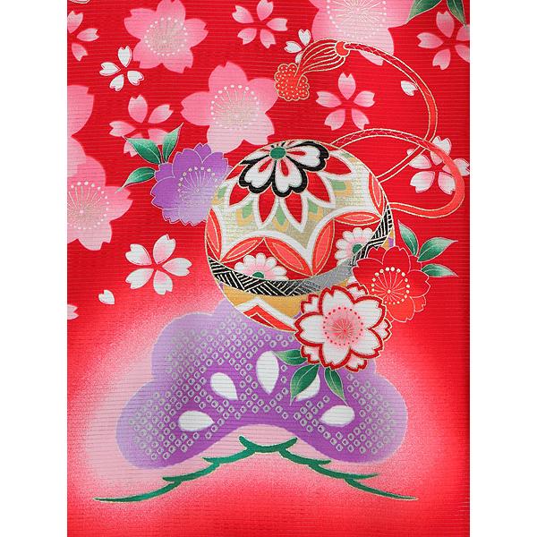 お宮参り レンタル着物 夏用 産着 女の子初着 G353 正絹赤地 鞠 桜【絽】の画像