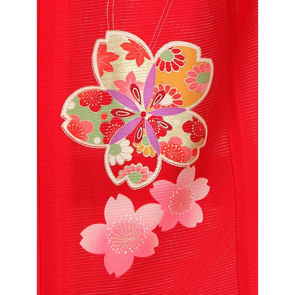 お宮参り レンタル着物 夏用 産着 女の子初着 G353 正絹赤地 鞠 桜【絽】の画像