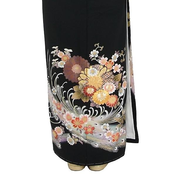 黒留袖 レンタル フルセット LLサイズ40〜50代 T115 孔雀羽柄 小花