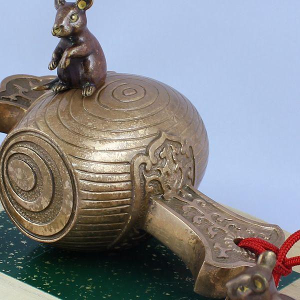 銅製香炉 打ち出の小槌と福鼠 子 ネズミ