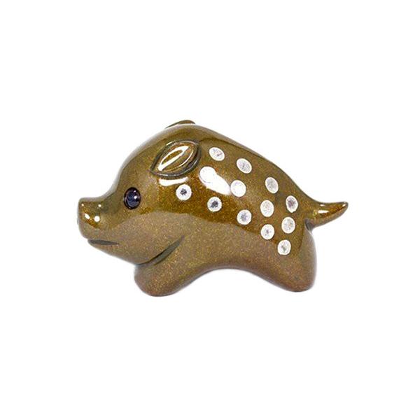 置物 文鎮 干支 (黄銅製) 亥 猪 いのしし うり坊 デフォルメ 象嵌入 3