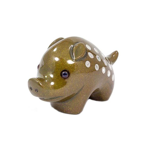 置物 文鎮 干支 (黄銅製) 亥 猪 いのしし うり坊 デフォルメ 象嵌入 3