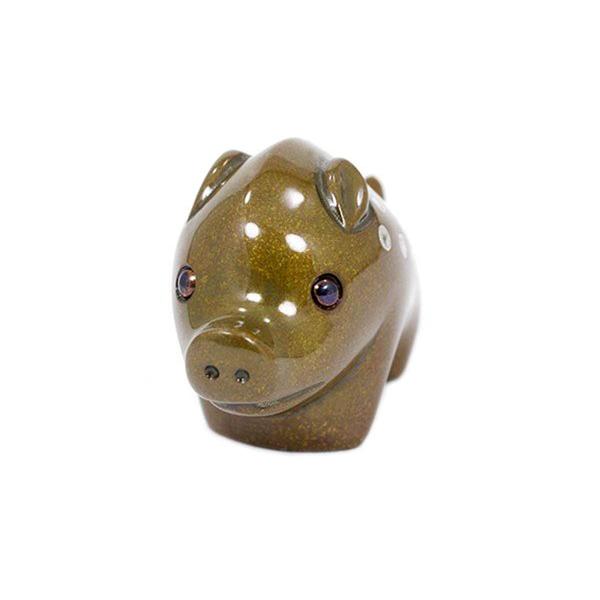 置物 文鎮 干支 (黄銅製) 亥 猪 いのしし うり坊 デフォルメ 象嵌入 3