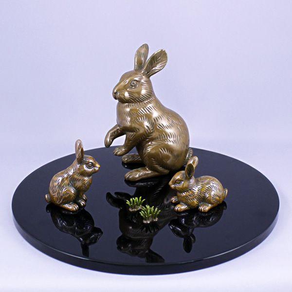 銅　うさぎ　置物 置物 干支（黄銅製）卯・兎・うさぎ 兎の親子 : 京都工芸舎 Yahoo!店
