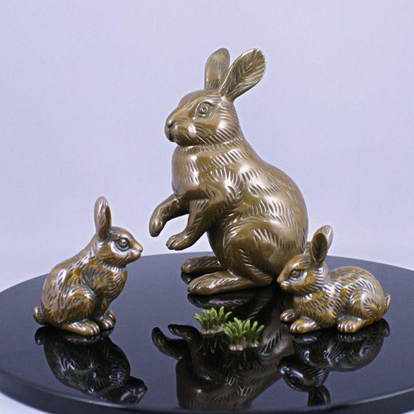 置物 干支（黄銅製）卯・兎・うさぎ 兎の親子 : 京都工芸舎 Yahoo!店