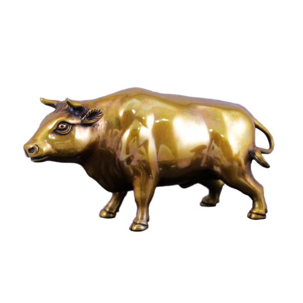 置物 干支 (黄銅製・白銅製) 丑・牛・うし 立牛の親子に雀 : 京都工芸