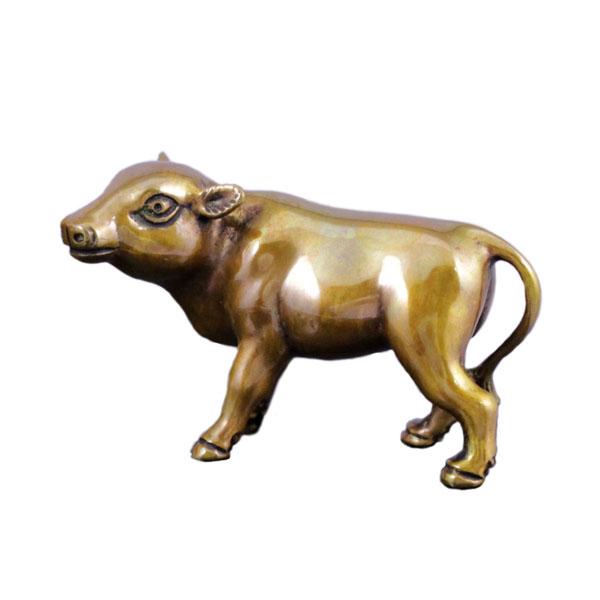 置物 干支 (黄銅製・白銅製) 丑・牛・うし 立牛の親子に雀 : 京都工芸