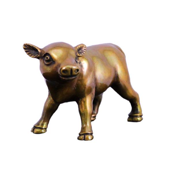 置物 干支 (黄銅製・白銅製) 丑・牛・うし 立牛の親子に雀 : 京都工芸