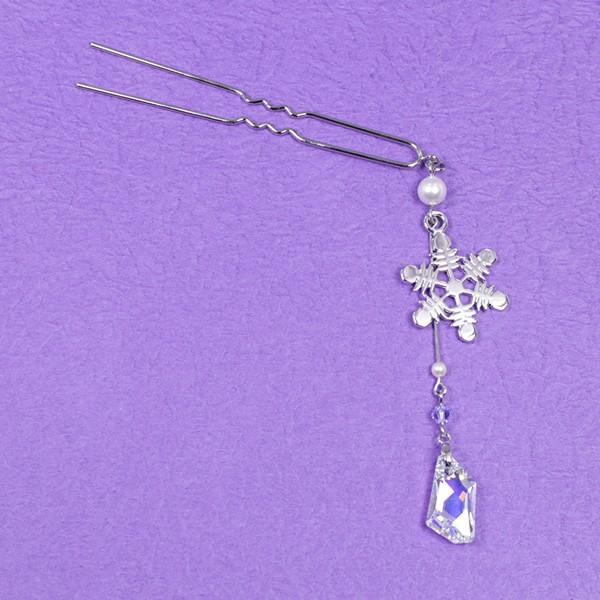 ミニかんざし（黄銅製・上質鍍金）雪華・ゆきはな 雪の結晶 スワロ付