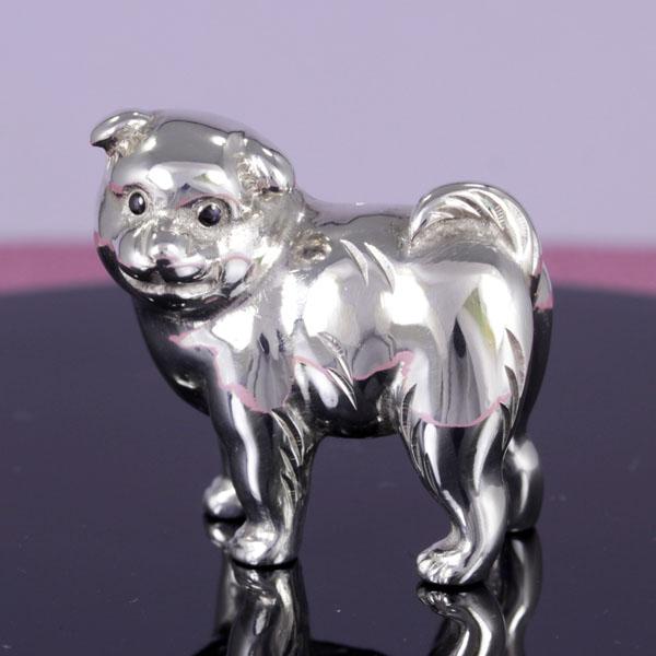 干支 置物（銀製）戌・犬・仔犬・子犬・いぬ 立 目玉赤銅象嵌入 現品