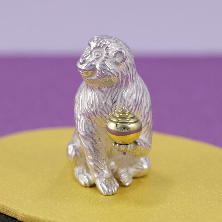 置物 干支（銀製）申・猿・さる・サル 宝珠猿