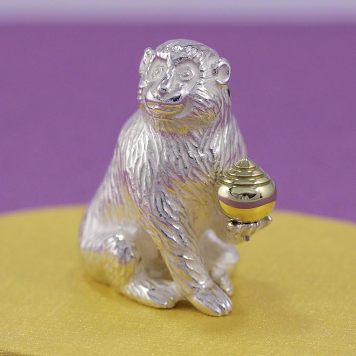 置物 干支（銀製）申・猿・さる・サル 宝珠猿