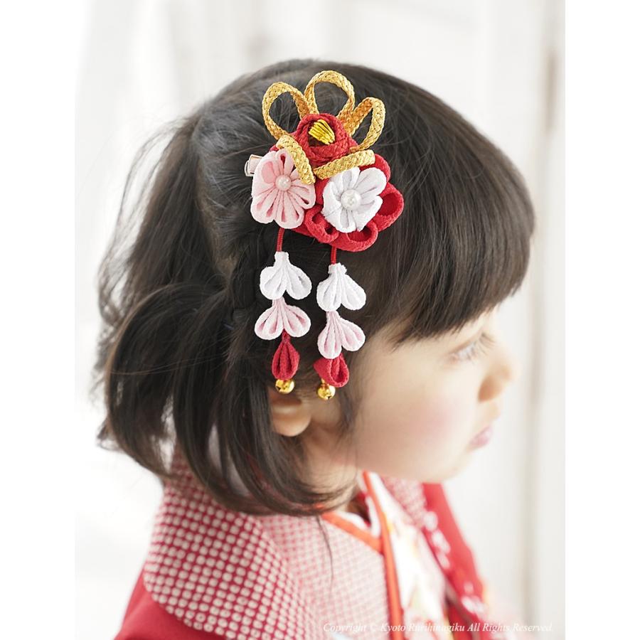 京都瑠璃雛菊 七五三 髪飾り 三歳 七歳 「金と梅の髪飾り」 つまみ髪