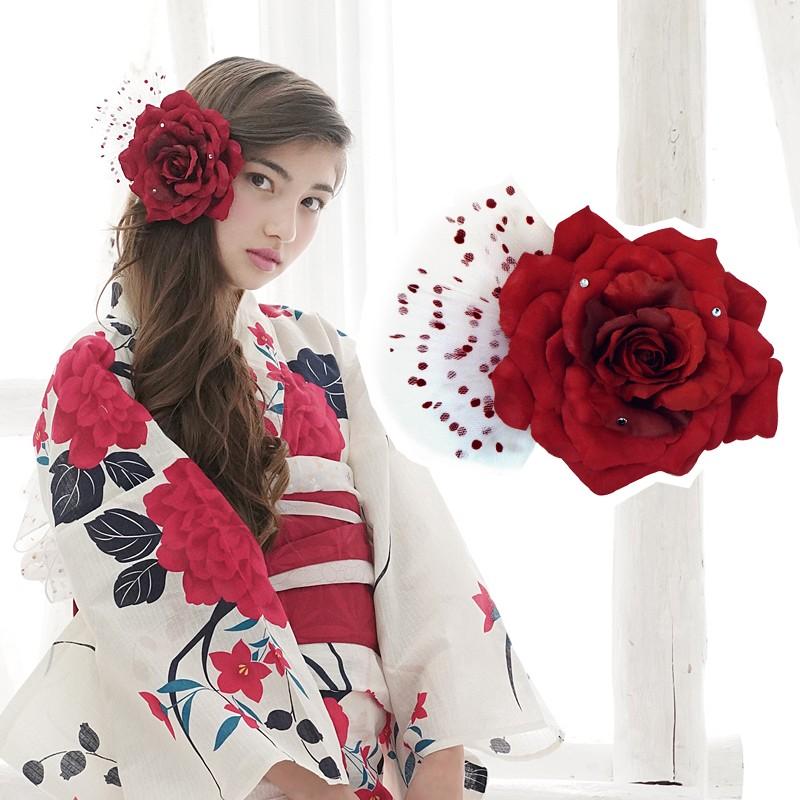 浴衣用ヘッドドレス 薔薇 赤 髪飾り ヘアアクセサリー 小悪魔 ジュニア 大きめの髪飾り 造花 浴衣用 アクセサリー 夏祭り パーティ 花火大会 京都瑠璃雛菊 通販 Yahoo ショッピング