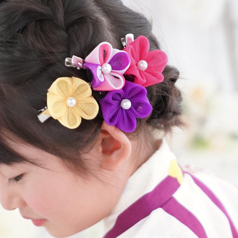 京都瑠璃雛菊 オーガンジーのつまみ飾り 髪飾り 浴衣用ヘアー
