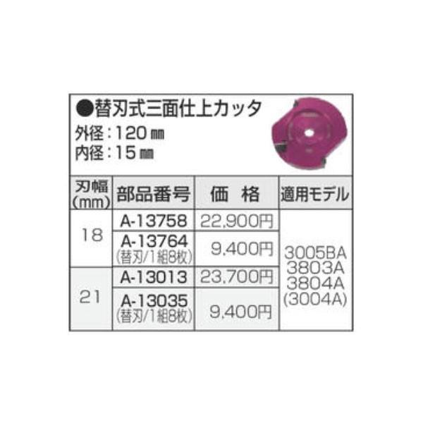 マキタ 替刃式三面仕上カッタ 刃幅21mm 替刃 1組8枚 A-13035