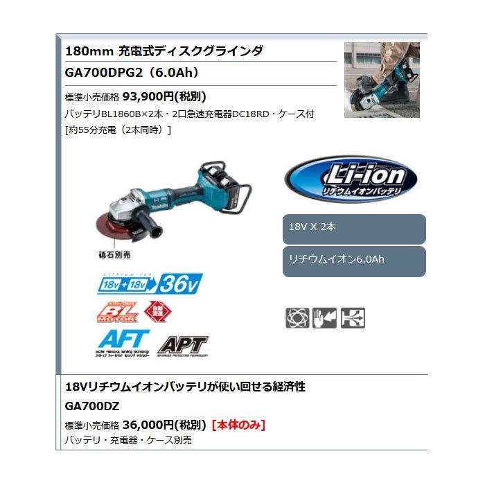 マキタ 36V 充電式ディスクグラインダ GA700DPG2 180mm パドル