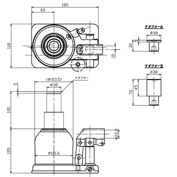 マサダ製作所　多段式油圧ジャッキ　10ton　HFD-10F-3　二段式フォークリフト用オイルジャッキ　MASA023302