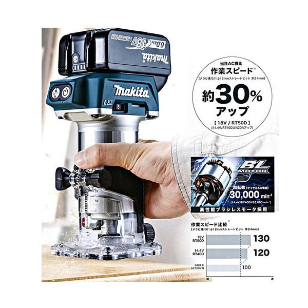 マキタ  研削・研磨 RT50DZ　充電式トリマ　※本体のみ / バッテリ・充電器・ケース別売 マキタ（makita） 18V 充電式トリマ RT50DZ 本体のみ(バッテリ・充電器