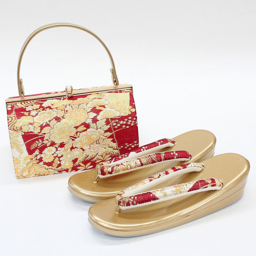 【超美品】成人式　和装用バッグ　Lサイズ　草履セット　金　ゴールド　女性 草履バッグセット 振袖用 成人式 LLサイズ 2L 大きいサイズ 24.5 25