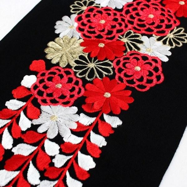 送料無料 半衿 刺繍 振袖 半襟 袴 黒に赤 下がり藤 成人式 卒業式 結婚