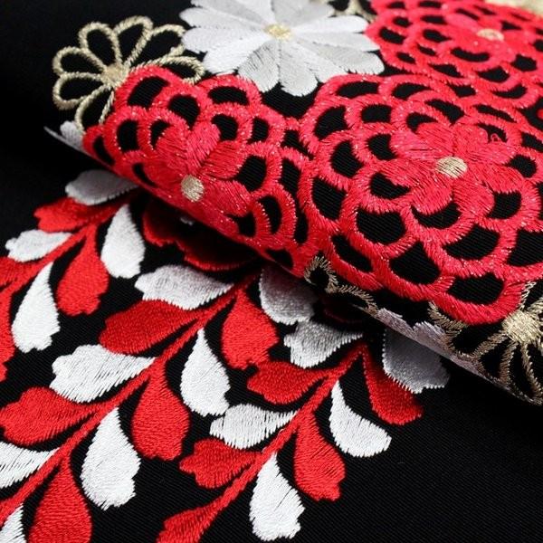 送料無料 半衿 刺繍 振袖 半襟 袴 黒に赤 下がり藤 成人式 卒業式 結婚