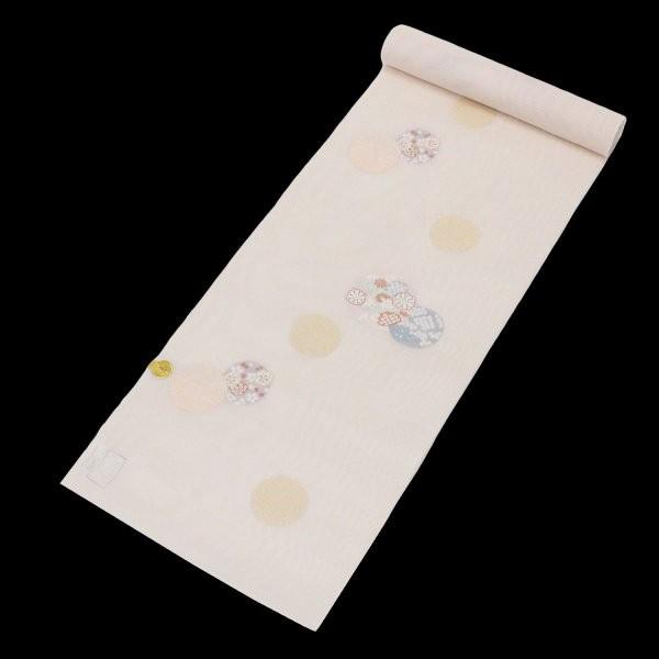 名古屋帯 絹 絽 夏用 波に花紋様 クリーム色ｘ金色ｘサーモンピンク 芯入り 箔入り お太鼓柄 名古屋仕立て 着物帯 長さ368cm 【キモノオフ野々市若松店】 夏物 八寸名古屋帯 絽 絽刺し 絽綴れ 正絹 お太鼓柄 刺繍 金糸 送料