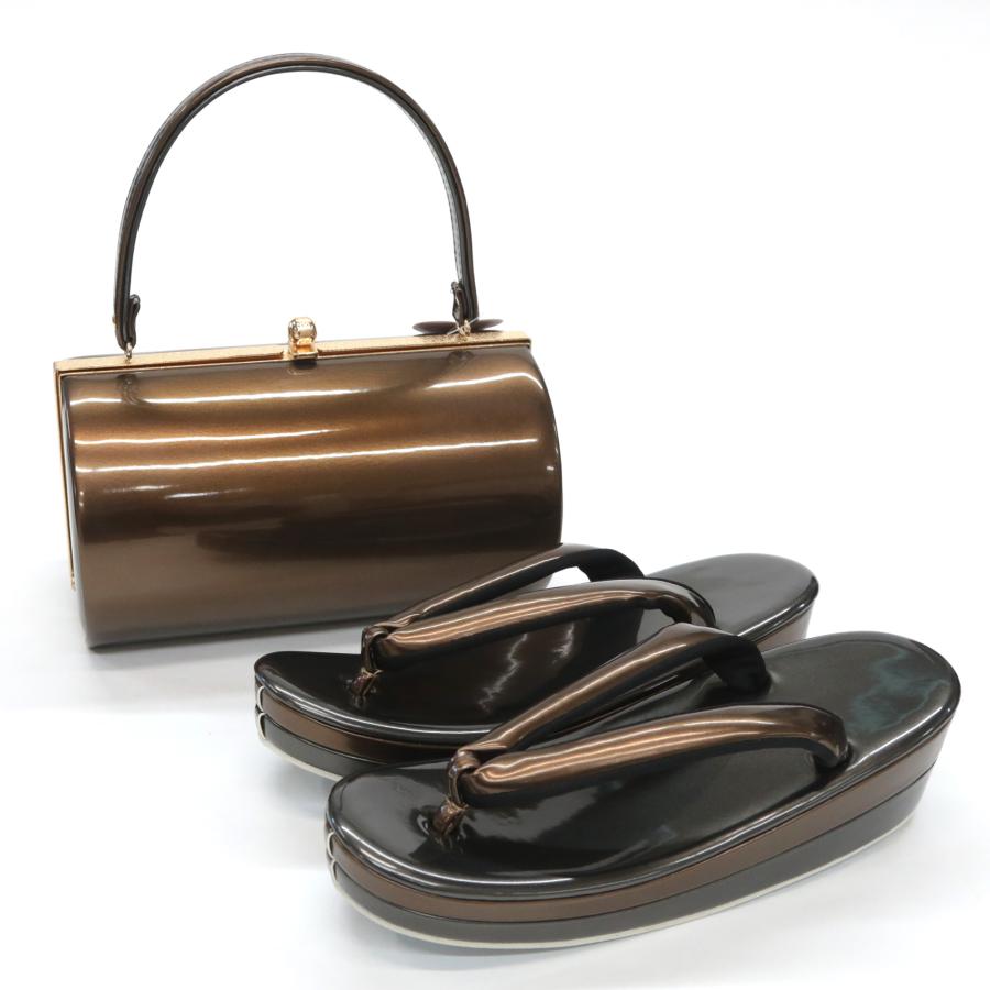 振袖用 草履 バッグ セット ブラウン ダークグレー 無地 成人式 結婚式