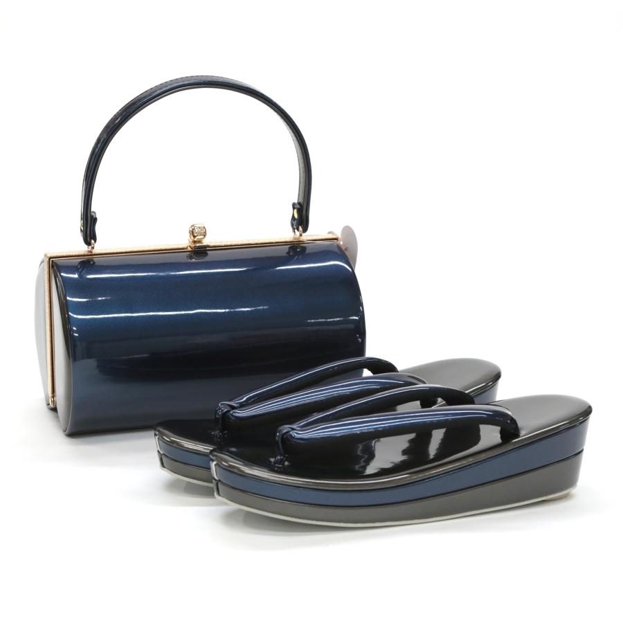 振袖用 草履 バッグ セット ネイビー 紺 青 ブルー ダークグレー 無地