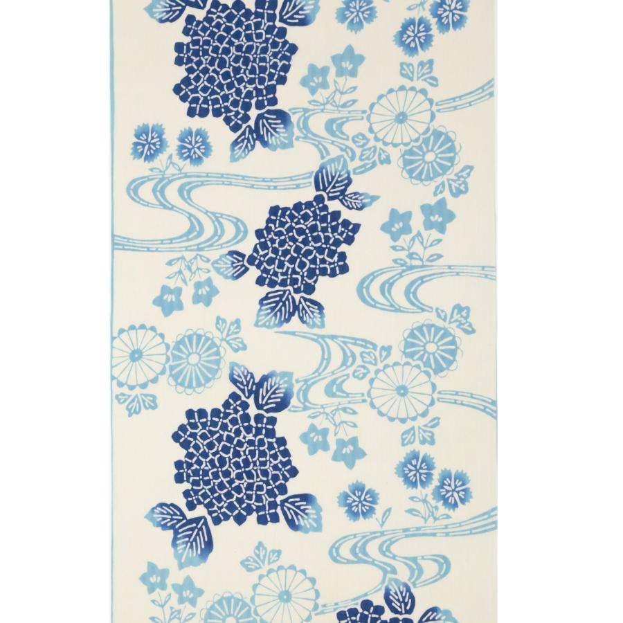 浴衣 反物 生地 耳付き 耳あり 青 紺 水色 花 菊 流水 和紙ゆかた 日本